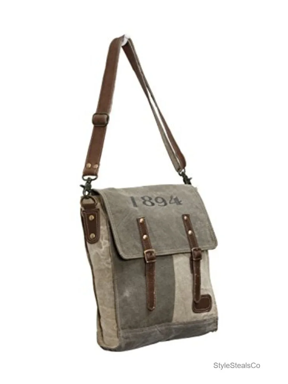 Upcycled Canvas Messenger Bag with Adjustable Strap